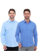 KIT Masculino 2 Peças - Camisa Social Premium Tipo Linho Azul Claro e Camisa Social Slim Azul