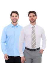 KIT Masculino 2 Peças - Camisa Social Premium Tipo Linho Azul Claro e Camisa Social Slim Branca KIT Masculino 2 Peças - Camisa Social Premium Tipo Linho Azul Claro e Camisa Social Slim Branca