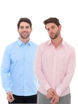 KIT Masculino 2 Peças - Camisa Social Premium Tipo Linho Azul Claro e Camisa Social Slim Rosa KIT Masculino 2 Peças - Camisa Social Premium Tipo Linho Azul Claro e Camisa Social Slim Rosa