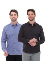 KIT Masculino 2 Peças - Camisa Social Premium Tipo Linho Azul Cobalto e Camisa Social Slim Preto KIT Masculino 2 Peças - Camisa Social Premium Tipo Linho Azul Cobalto e Camisa Social Slim Preto