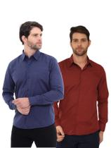 KIT Masculino 2 Peças - Camisa Social Premium Tipo Linho Azul Marinho e Camisa Social Slim Bordô KIT Masculino 2 Peças - Camisa Social Premium Tipo Linho Azul Marinho e Camisa Social Slim Bordô