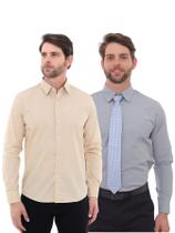 KIT Masculino 2 Peças - Camisa Social Premium Tipo Linho Bege e Camisa Social Slim Cinza KIT Masculino 2 Peças - Camisa Social Premium Tipo Linho Bege e Camisa Social Slim Cinza