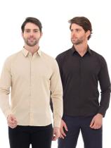 KIT Masculino 2 Peças - Camisa Social Premium Tipo Linho Bege e Camisa Social Slim Preta - Pthirillo