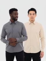 KIT Masculino 2 Peças - Camisa Social Premium Tipo Linho Chumbo e Camisa Social Premium Tipo Linho Bege