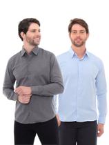 KIT Masculino 2 Peças - Camisa Social Premium Tipo Linho Chumbo e Camisa Social Slim Azul Bebê KIT Masculino 2 Peças - Camisa Social Premium Tipo Linho Chumbo e Camisa Social Slim Azul Bebê