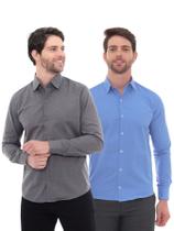 KIT Masculino 2 Peças - Camisa Social Premium Tipo Linho Chumbo e Camisa Social Slim Azul Escuro KIT Masculino 2 Peças - Camisa Social Premium Tipo Linho Chumbo e Camisa Social Slim Azul Escuro