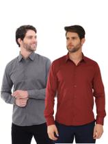 KIT Masculino 2 Peças - Camisa Social Premium Tipo Linho Chumbo e Camisa Social Slim Bordô KIT Masculino 2 Peças - Camisa Social Premium Tipo Linho Chumbo e Camisa Social Slim Bordô