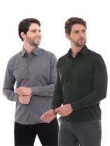 KIT Masculino 2 Peças - Camisa Social Premium Tipo Linho Chumbo e Camisa Social Slim Preta KIT Masculino 2 Peças - Camisa Social Premium Tipo Linho Chumbo e Camisa Social Slim Preta