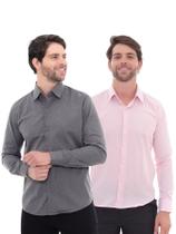 KIT Masculino 2 Peças - Camisa Social Premium Tipo Linho Chumbo e Camisa Social Slim Rosa KIT Masculino 2 Peças - Camisa Social Premium Tipo Linho Chumbo e Camisa Social Slim Rosa