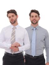 KIT Masculino 2 Peças - Camisa Social Slim Branca e Camisa Social Slim Cinza KIT Masculino 2 Peças - Camisa Social Slim Branca e Camisa Social Slim Cinza