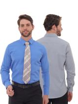 KIT Masculino 2 Peças - Camisa Social Slim Cinza e Camisa Social Slim Azul KIT Masculino 2 Peças - Camisa Social Slim Cinza e Camisa Social Slim Azul