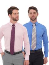 KIT Masculino 2 Peças - Camisa Social Slim Rosa Bebê e Camisa Social Slim Azul KIT Masculino 2 Peças - Camisa Social Slim Rosa Bebê e Camisa Social Slim Azul
