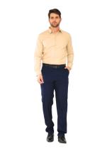 KIT Masculino 2 peças- Camisa Social Tipo Linho Bege e Calça Social Azul Marinho