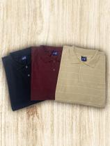 KIT Masculino 3 Peças - Camisa Polo Listrada Bege, Vinho e Preto