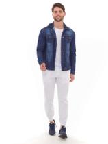 KIT Masculino 3 Peças -Jaqueta Jeans Simples, Camiseta Branca Básica e Calça Sarja Jogger Branca