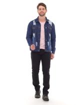 KIT Masculino 3 Peças -Jaqueta Jeans Simples com Detalhe de Rasgo, Camiseta Rosa Bebê Básica e Calça Skinny Jeans Preta