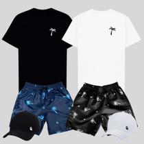 kit Masculino Bermudas Tactel Camisetas Algodão Bonés Top