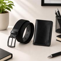 Kit Masculino Carteira Couro RFID e Cinto Premium + Brinde