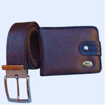 Kit Masculino Carteira material ecológico + Cinto Dupla Face Preto/Café Ajustável Presente Masculino
