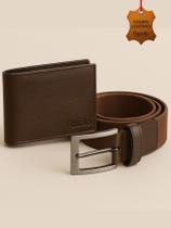 Kit Masculino Fasolo Carteira Fina E Cinto Couro Cafe 115