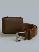 Kit Masculino Fasolo Carteira Zíper E Cinto Couro Cafe 100 Kit Masculino Fasolo Carteira Zíper E Cinto Couro Cafe 100