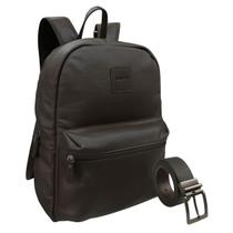 Kit Masculino Mochila de Couro + Cinto Dupla Face