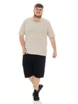 KIT Masculino Plus Size 2 Peças - Camisa Polo Listrada J10 Bege e Bermuda Jeans Preto Plus Size