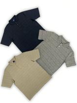 KIT Masculino Plus Size Polo Listrada Bege, Preto e Cinza