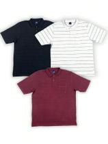 KIT Masculino Plus Size Polo Listrada Vinho, Branco e Preto