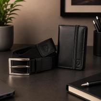 Kit Masculino Presente Carteira RFID e Cinto Couro + Brinde