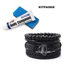 Kit Masculino Super Pai Pulseiras Couro+ Pasta Polimento