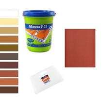 Kit Massa F12 Viapol Para Calafetação de Madeira + Celuloide + Lixa Massa 150 Kit Massa F12 Viapol Para Calafetação de Madeira + Celuloide + Lixa Massa 150