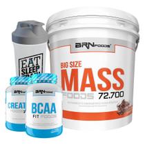 Kit Massa Hipercalórico - Big Size Mass 6kg + BCAA 100g + Creatina Foods 100g + Coqueteleira BRNFOODS