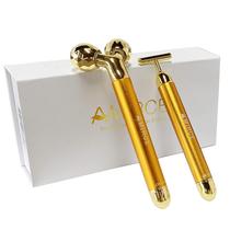 Kit Massageador Facial Amirce Golden 3D Roller Elétrico