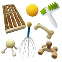 Kit Massageadores De Madeira Para Corpo Cabeça Pescoço Costas Pés-Kit Bem Estar Spa Relaxamento Fisioterapia