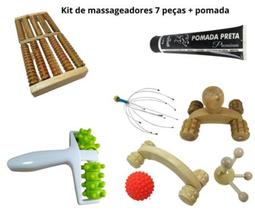 Kit Massageadores Para Pés Pernas Corpo Pescoço Cabeça Ombro Braços Costa 7 Peças + Pomada Preta - Bem Estar Presentes