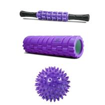 Kit Massagem 3 em 1 Rolo Bastão Bola Cravo Liberação Miofascial Relaxante Corporal