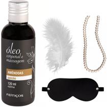 Kit Massagem Corporal Óleo Amendoa Pena Sensorial Venda Cola - Enaltecer