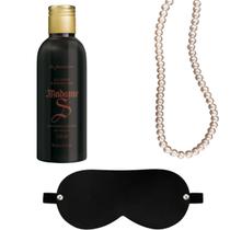 Kit Massagem Sensual Relaxante com Óleo de Massagem Madame S 120ml Colar de Pérolas e Tapa Olho Venda