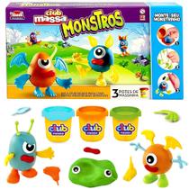 Kit Massas e Formas Monte seu Monstro 3 potes de Massinha