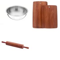 Kit Massas Italianas Premium Tramontina com Rolo De Esticar Tigela e Tábuas Madeira