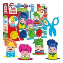 Kit massinha cortes de cabelo studio hair tutti frutti salão de beleza com 4 bonequinhos coloridos