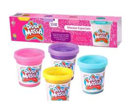 Kit Massinha de Modelar C/ Glitter 4 UN - DiverToys