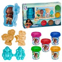Kit Massinha De Modelar Colorida Moana Disney Brinquedo Com Moldes Personagens 5 Potinhos De Massa - Cotiplás - Cotiplas