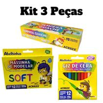 Kit Massinha de Modelar + Giz de Cera + Tinta Guache Acrilex Kit Massinha de Modelar + Giz de Cera + Tinta Guache Acrilex