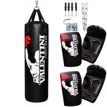 Kit Master Valentini Saco de Pancada Boxe Muay Thai 120cm Vazio com 2 Pares Luvas e Suporte Parede