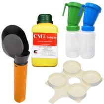 Kit Mastite Solução CMT Caneca Cartucheira Raquete Copo Desinfetar Teta Vaca Úbere Bovino Gado Ordenha