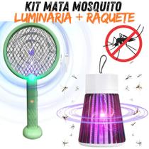 Kit Mata Mosquito Luminária + Raquete C/ Luz UV Armadilha Anti Dengue Pernilongo