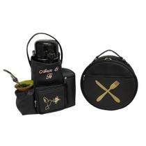 Kit Mateira e Porta Pratos Personalizado Amor e Fé Preto - Coutre Bolsas Kit Mateira e Porta Pratos Personalizado Amor e Fé Preto - Coutre Bolsas