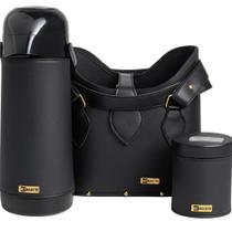 Kit Mateira Feminina em Recouro com Garrafa 1L e Porta Erva 350g 3 Peças PRETA LISA
